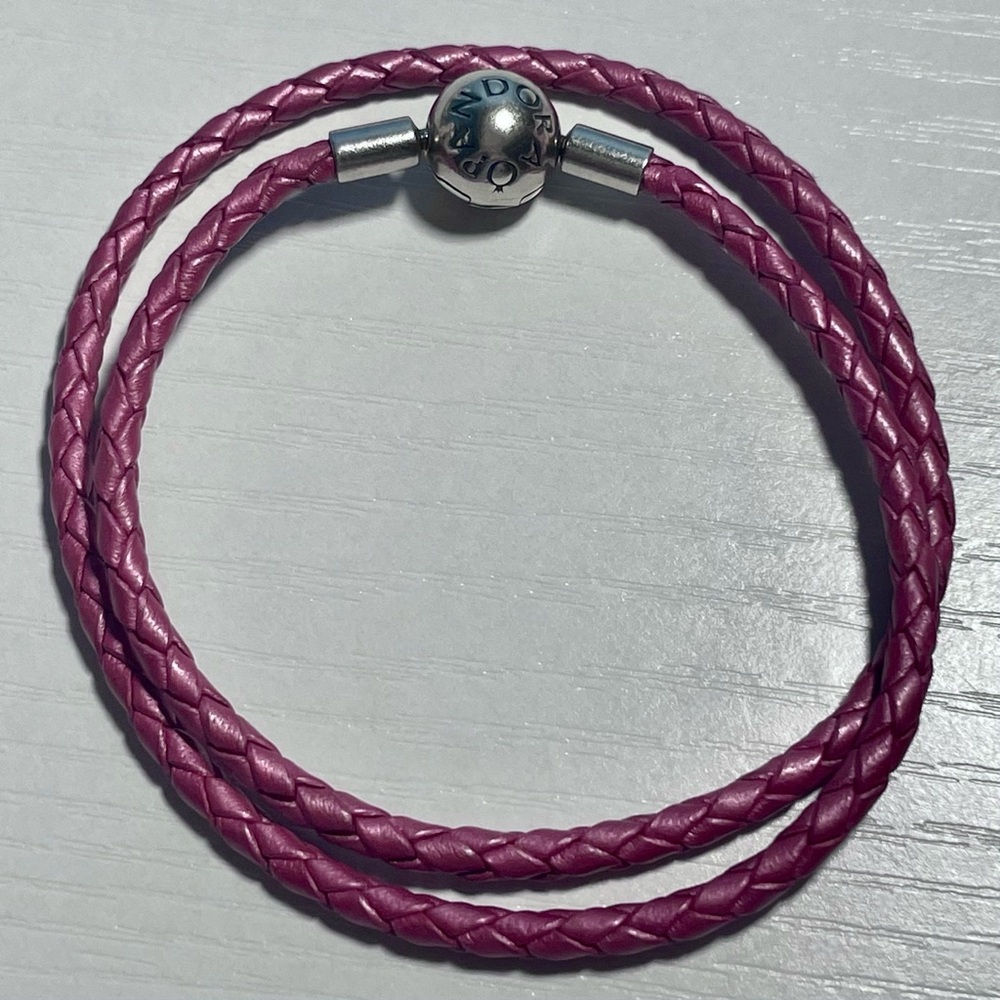 Authentic Pandora Honeysuckle Pink Leather Double Wrap Bracelet 14”
